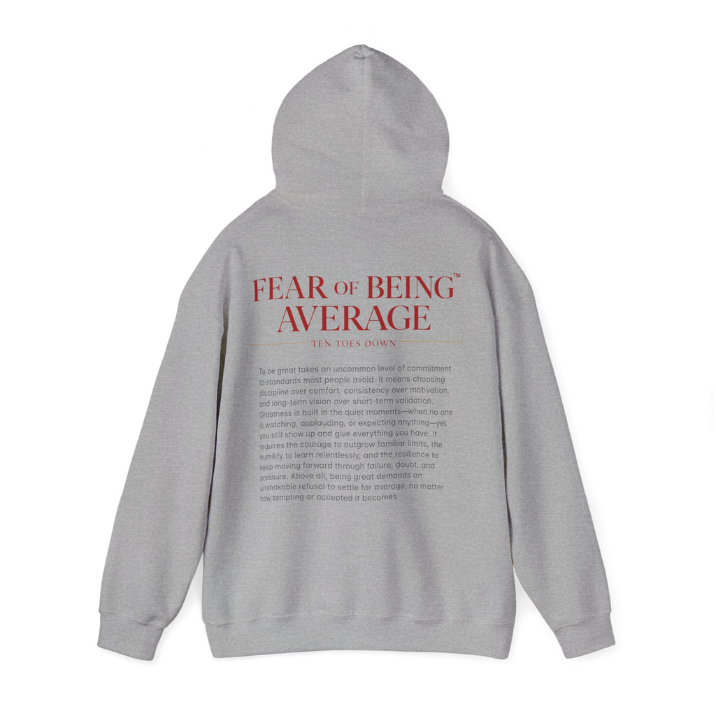 Fear of Being Average Hoodie — Streetwear Graphic Pullover with 'TentoesDown' Logo