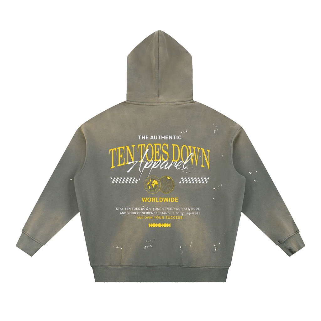 Vintage Washed Frayed Fleece Hoodie