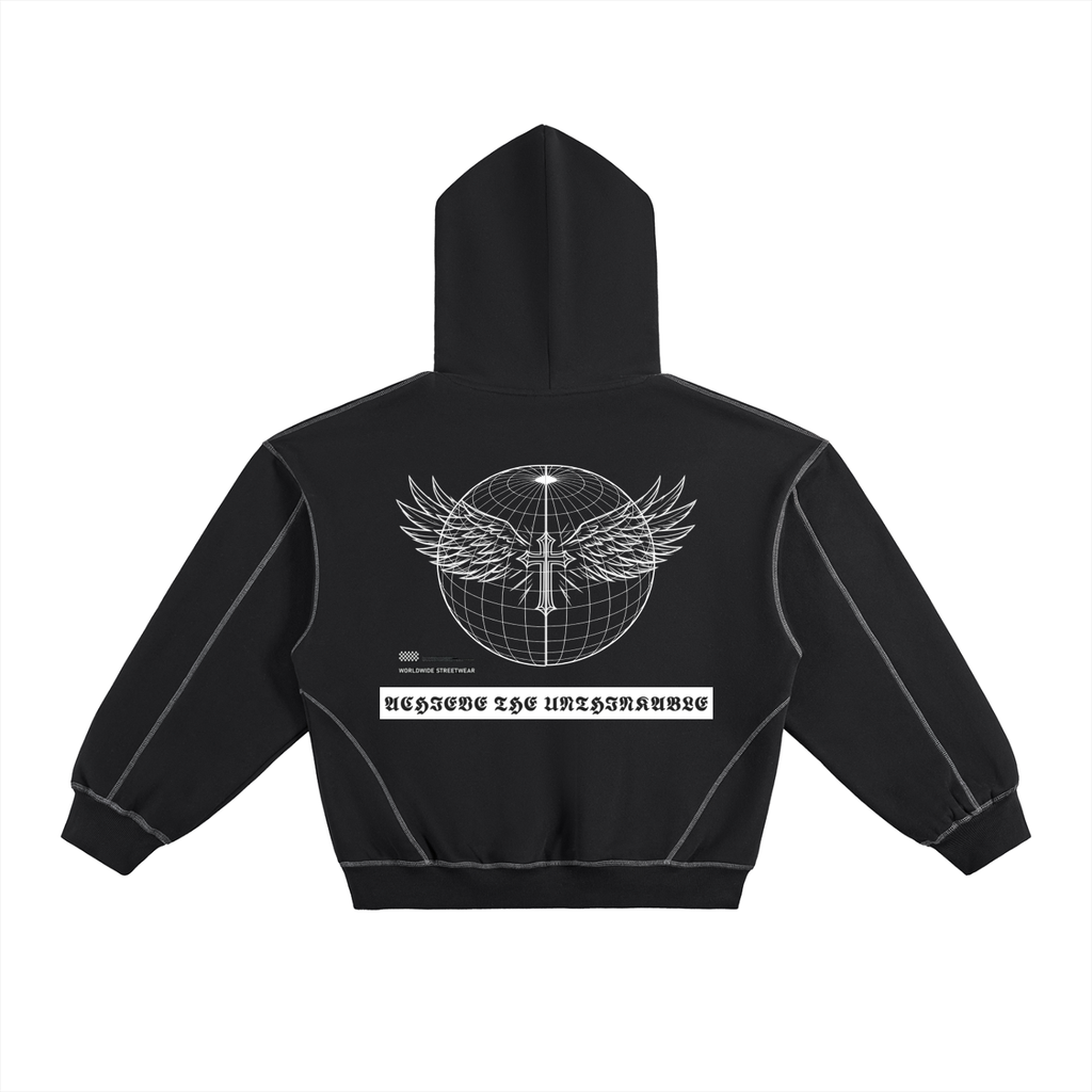 Contrast-Stitched Boxy Fleece Hoodie