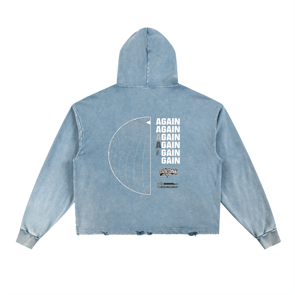 Vintage Washed Frayed-Hem Hoodie