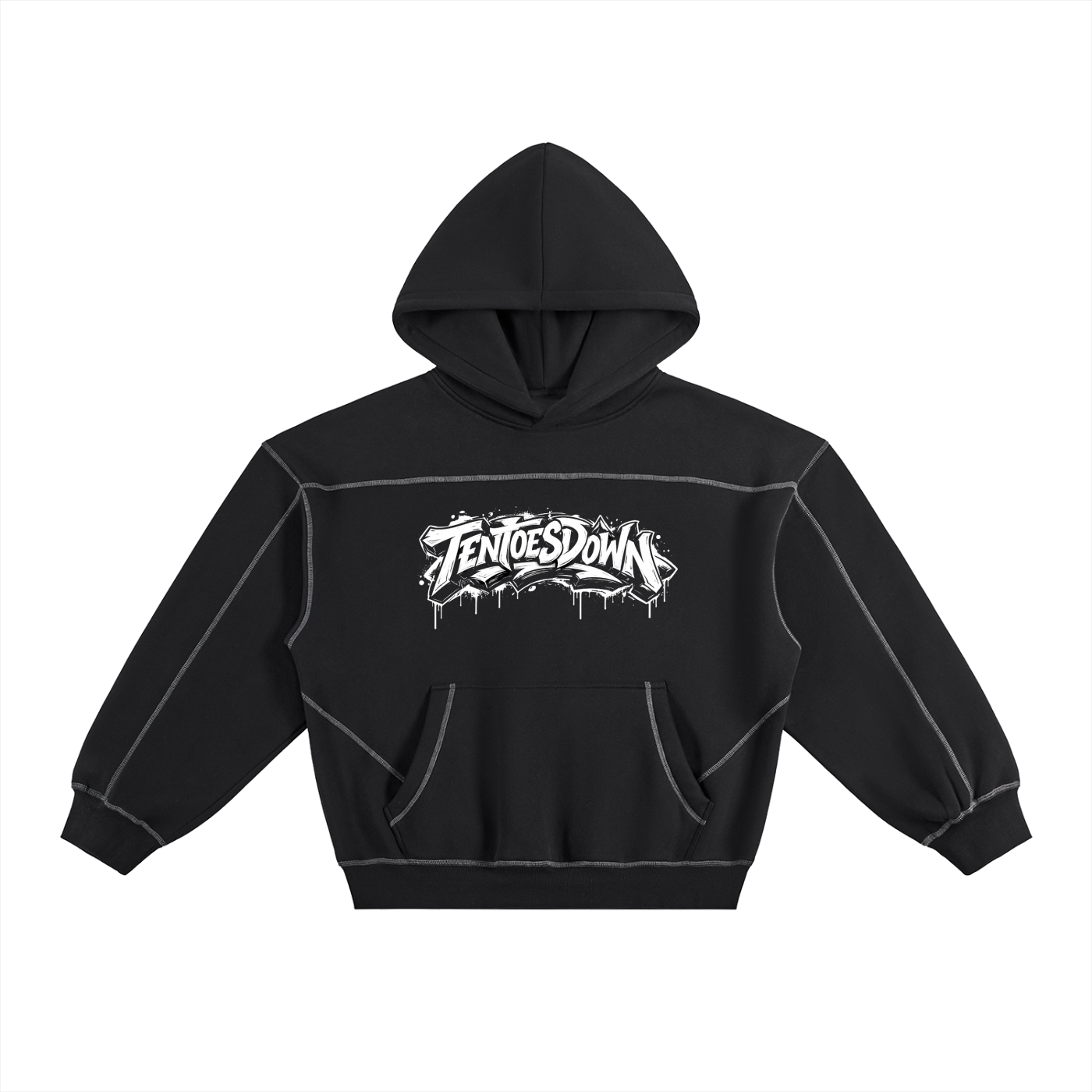 Contrast-Stitched Boxy Fleece Hoodie